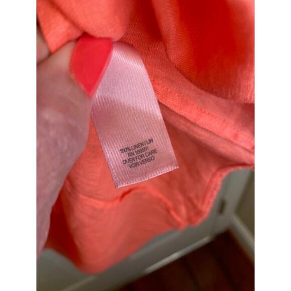 Calypso Linen 3/4 Sleeve Scooped Neckline Pleated Front Blouse Coral Size Small - Picture 8 of 9